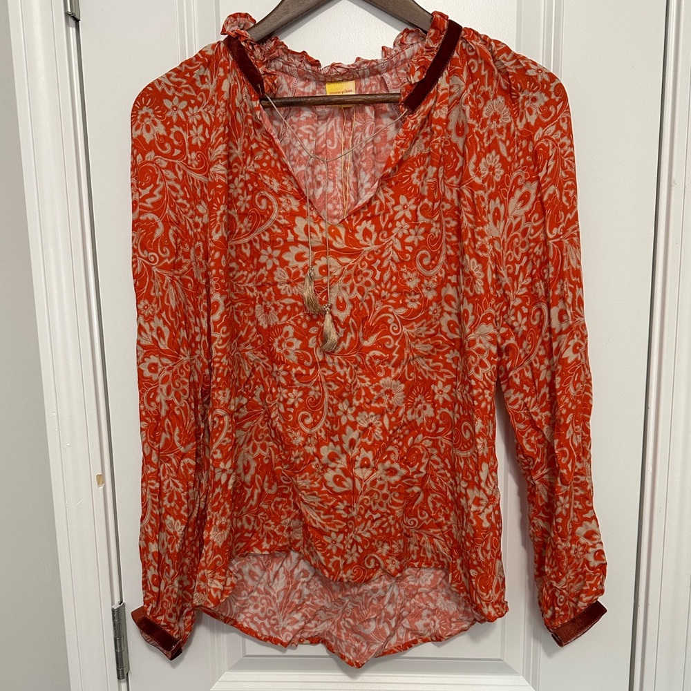 NWT Monoplaza Jimmy Shirt Womens XS Naif Orange Tassel Long Sleeve